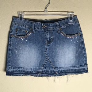 Angels rhinestone Embellished Jean Mini Skirt